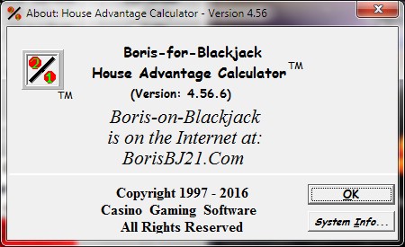 Screen Shot: House Advantage Calculator - About Box